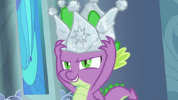 Size: 1920x1080 | Tagged: safe, screencap, spike, g4, sparkle's seven, crown, hard-won helm of the sibling supreme, male, solo