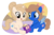 Size: 2572x1709 | Tagged: safe, artist:raspberrystudios, oc, oc only, oc:midnight luna, oc:rosaline, pony, unicorn, book, bow, chibi, commission