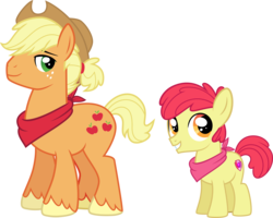 Size: 2496x2000 | Tagged: safe, artist:whalepornoz, apple bloom, applejack, earth pony, pony, g4, applebuck, applejack (male), applejack's hat, bandana, brothers, colt, cowboy hat, cutie mark, duo, female, filly, freckles, hat, high res, looking back, male, rule 63, siblings, simple background, smiling, stallion, the cmc's cutie marks, transparent background, unshorn fetlocks