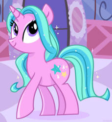 Size: 1136x1240 | Tagged: safe, artist:bittaluck, starbeam twinkle, pony, unicorn, g4, carousel boutique, eyeshadow, female, makeup, mare, smiling, solo, sparkles, toy interpretation