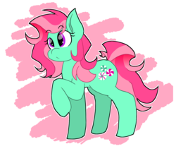 Size: 1756x1500 | Tagged: safe, artist:cenonplusfish, minty, earth pony, pony, g3, g4, abstract background, eyebrows, eyebrows visible through hair, female, g3 to g4, generation leap, mare, raised hoof, simple background, solo, transparent background