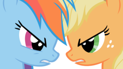 Size: 1868x1048 | Tagged: safe, artist:iamthegreatlyra, applejack, rainbow dash, earth pony, pegasus, pony, fall weather friends, g4, season 1, duo, face to face, female, looking at each other, mare, simple background, transparent background, vector