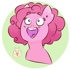 Size: 812x788 | Tagged: safe, artist:foxumbrella, part of a set, pinkie pie, earth pony, pony, g4, alternate hairstyle, bust, emotions, female, happy, heart, heart eyes, heart mouth, mare, open mouth, simple background, solo, transparent background, wingding eyes