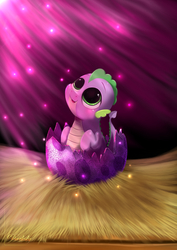 Size: 4250x6000 | Tagged: safe, artist:darksly, spike, dragon, g4, the cutie mark chronicles, baby, baby dragon, baby spike, cute, daaaaaaaaaaaw, dragon egg, hay, male, scene interpretation, solo, spikabetes, weapons-grade cute