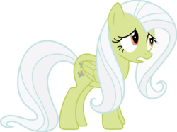 Size: 1920x1427 | Tagged: safe, edit, vector edit, fluttershy, granny smith, pegasus, pony, ponyar fusion, g4, female, fusion, mare, open mouth, palette swap, recolor, sad, simple background, solo, transparent background, vector