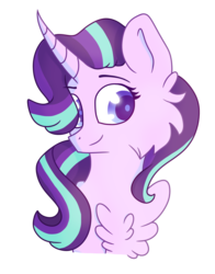 Size: 1100x1400 | Tagged: safe, artist:lolwise, starlight glimmer, pony, unicorn, g4, bust, cheek fluff, chest fluff, colored pupils, curved horn, cute, ear fluff, female, fluffy, glimmerbetes, hair over one eye, horn, mare, simple background, solo, transparent background