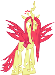 Size: 1823x2500 | Tagged: safe, edit, vector edit, apple bloom, queen chrysalis, changeling, changeling queen, ponyar fusion, g4, crown, female, fusion, fusion:apple bloom, fusion:queen chrysalis, grin, jewelry, mare, palette swap, recolor, regalia, simple background, smiling, solo, spread wings, transparent background, vector, wings
