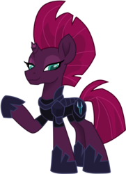Size: 8024x11054 | Tagged: safe, artist:ejlightning007arts, tempest shadow, pony, unicorn, g4, my little pony: the movie, absurd resolution, armor, broken horn, eye scar, female, happy, horn, looking at you, raised hoof, scar, simple background, smiling, solo, transparent background, vector