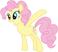 Size: 1920x1729 | Tagged: safe, edit, vector edit, fluttershy, pinkie pie, earth pony, pony, ponyar fusion, g4, female, fusion, mare, open mouth, palette swap, raised hoof, recolor, simple background, solo, transparent background, vector
