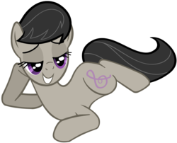 Size: 3551x2872 | Tagged: safe, artist:iamthegreatlyra, octavia melody, earth pony, pony, g4, bedroom eyes, damn sexy pose, draw me like one of your french girls, female, high res, lidded eyes, mare, missing accessory, pose, prone, sexy, simple background, smiling, solo, stupid sexy octavia, transparent background, vector