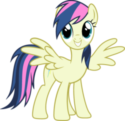 Size: 1920x1857 | Tagged: safe, edit, vector edit, bon bon, rainbow dash, sweetie drops, pegasus, pony, ponyar fusion, g4, female, fusion, mare, palette swap, recolor, simple background, smiling, solo, spread wings, teeth, transparent background, vector, wings
