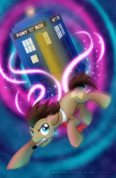 Size: 700x1074 | Tagged: safe, artist:scorchie-critter, doctor whooves, time turner, earth pony, pony, g4, crossover, doctor who, male, mouth hold, necktie, solo, sonic screwdriver, stallion, tardis, the doctor, time vortex, watermark