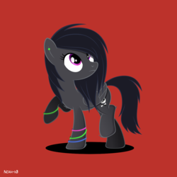 Size: 1080x1080 | Tagged: safe, artist:noah-x3, oc, oc only, oc:diamond willow, pegasus, pony, ear piercing, emo, female, glowstick, goth, mare, piercing, punk, raised hoof, red background, show accurate, simple background, solo, wings