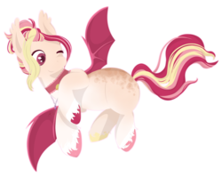 Size: 4272x3400 | Tagged: safe, artist:hirundoarvensis, oc, oc only, bat pony, pony, choker, female, mare, multicolored hooves, one eye closed, simple background, solo, transparent background, wink