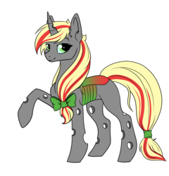 Size: 1920x2004 | Tagged: safe, artist:kxttponies, oc, oc only, changepony, hybrid, pony, bow, female, hair bow, magical lesbian spawn, offspring, parent:applejack, parent:queen chrysalis, parents:chrysajack, raised hoof, simple background, solo, transparent background