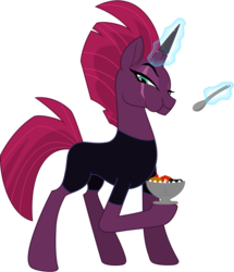 Size: 1722x2000 | Tagged: safe, artist:totallynotabronyfim, fizzlepop berrytwist, tempest shadow, pony, unicorn, g4, broken horn, eating, female, fixed horn, food, horn, ice cream, prosthetic horn, prosthetics, solo, spoon, tempest gets her horn back