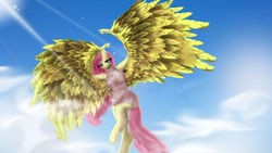 Size: 1600x900 | Tagged: safe, artist:zsnowfilez, fluttershy, anthro, unguligrade anthro, g4, 3d, clothes, dress, female, solo, spread wings, wing arms, wings