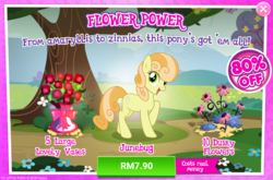 Size: 1040x687 | Tagged: safe, gameloft, junebug, earth pony, pony, g4, advertisement, costs real money, female, flower, introduction card, mare, sale, solo