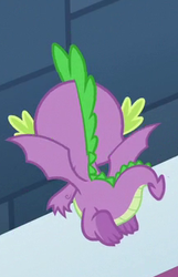 Size: 218x339 | Tagged: safe, screencap, spike, dragon, g4, sparkle's seven, claws, cropped, looking at something, looking back, male, solo, winged spike, wings
