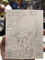 Size: 1536x2048 | Tagged: safe, artist:andypriceart, applejack, earth pony, pony, g4, alcohol, alternate hairstyle, beehive hairdo, beer, big hair, blues brothers, bubblegum, chewing gum, chicken wire, country music, female, food, gum, mare, partial color, pencil drawing, photo, traditional art