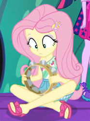 Size: 2100x2817 | Tagged: safe, screencap, fluttershy, sci-twi, twilight sparkle, equestria girls, equestria girls series, g4, spring breakdown, spoiler:eqg series (season 2), cropped, crossed legs, feet, female, high res, musical instrument, sandals, tambourine