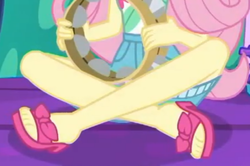 Size: 2100x1392 | Tagged: safe, screencap, fluttershy, equestria girls, equestria girls specials, g4, my little pony equestria girls: better together, my little pony equestria girls: spring breakdown, cropped, feet, legs, musical instrument, pictures of legs, sandals, tambourine