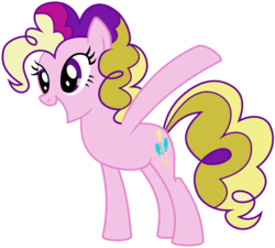 Size: 1920x1729 | Tagged: safe, edit, vector edit, pinkie pie, princess cadance, earth pony, pony, ponyar fusion, g4, female, fusion, mare, open mouth, palette swap, pinkiedance (ponyar fusion), raised hoof, recolor, simple background, solo, transparent background, vector