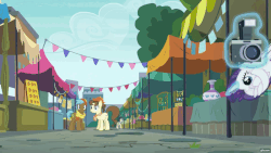 Size: 1920x1080 | Tagged: safe, edit, edited screencap, screencap, lucky breaks, neigh sayer, pegasus olsen, peggy holstein, rarity, pony, g4, the gift of the maud pie, animated, ball, bouncing, camera, female, flipper, fourth wall, gif, magic, market, rariball