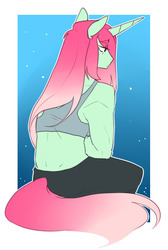 Size: 545x812 | Tagged: safe, artist:redxbacon, oc, oc only, oc:broken branch, unicorn, anthro, clothes, female, long hair, mare, muscles, muscular female, solo, tank top