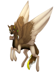 Size: 1550x2043 | Tagged: safe, artist:lastaimin, oc, oc only, oc:ipodrommos, pegasus, pony, male, mouth hold, sign, simple background, solo, stallion, transparent background, two toned wings