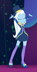 Size: 551x1053 | Tagged: safe, screencap, trixie, equestria girls, equestria girls specials, g4, my little pony equestria girls: better together, my little pony equestria girls: spring breakdown, beautiful, blue dress, clothes, cropped, cute, diatrixes, epaulettes, female, full body, hat, socks, solo, thigh highs, thigh socks, top hat