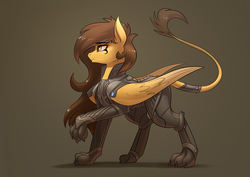 Size: 3508x2480 | Tagged: safe, artist:underpable, oc, oc only, oc:aset, hybrid, sphinx, armor, commission, elite dangerous, female, flight suit, high res, leonine tail, remlok suit, skinsuit, skintight clothes, solo, sphinx oc