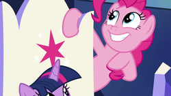 Size: 1920x1080 | Tagged: safe, screencap, pinkie pie, twilight sparkle, alicorn, earth pony, pony, g4, the beginning of the end, friendship throne, solo focus, twilight sparkle (alicorn)