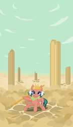 Size: 2893x5000 | Tagged: safe, artist:camo-pony, somnambula, pegasus, pony, g4, action pose, female, glowpaz, holding, hope (pole), looking at you, mare, pillar, pole, smiling, solo, staff