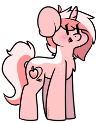Size: 1151x1288 | Tagged: safe, artist:spoopygander, oc, oc only, oc:peachy game, pony, unicorn, blushing, chest fluff, cute, female, freckles, happy, mare, markings, multicolored hair, open mouth, smiling, solo