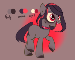 Size: 4254x3421 | Tagged: safe, artist:urpone, oc, oc only, oc:biting red, earth pony, pony, base used, collar, fangs, female, ponysona, reference sheet, solo