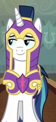 Size: 291x628 | Tagged: safe, screencap, shining armor, pony, unicorn, g4, sparkle's seven, cropped, helmet, male, royal guard armor, smiling, solo