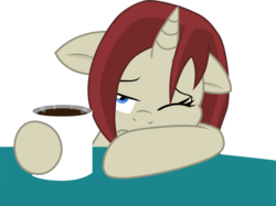 Size: 1108x827 | Tagged: safe, artist:chipmagnum, oc, oc only, oc:akira, pony, unicorn, g4, coffee mug, female, mare, mug, simple background, solo, transparent background