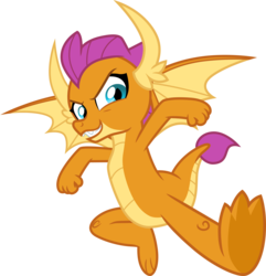 Size: 3000x3106 | Tagged: safe, artist:cloudy glow, smolder, dragon, g4, uprooted, .ai available, badass, claws, clenched fist, dragoness, dynamic entry, fangs, feet, female, grin, high res, horns, jump kick, kicking, simple background, smiling, solo, spread toes, spread wings, toes, transparent background, underfoot, vector, wings