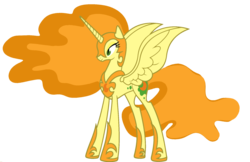 Size: 1920x1246 | Tagged: safe, edit, vector edit, carrot top, golden harvest, nightmare moon, alicorn, pony, ponyar fusion, g4, ethereal mane, female, fusion, helmet, hoof shoes, mare, nightmare harvest, palette swap, peytral, recolor, simple background, solo, transparent background, vector
