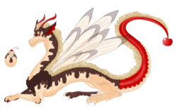 Size: 1400x869 | Tagged: safe, artist:bijutsuyoukai, oc, oc only, draconequus, food pony, original species, draconequified, draconequus oc, food, food draconequus, hot fudge, insect wings, prone, simple background, solo, species swap, sundae, transparent background