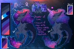 Size: 3763x2480 | Tagged: safe, artist:naughtyreh, artist:rehqwq, oc, oc:nista, pony, unicorn, blue, female, galaxy, high res, long tail, mare, next generation, parent:princess luna, purple, reference sheet, the last unicorn