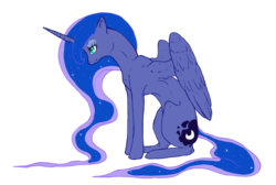 Size: 1308x879 | Tagged: safe, artist:wiithout, princess luna, alicorn, pony, g4, female, mare, sad, simple background, sitting, solo, spread wings, transparent background, wings