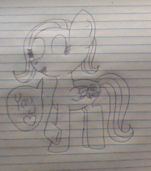 Size: 453x512 | Tagged: safe, artist:nightshadowmlp, fluttershy, pegasus, pony, g4, female, fluttershy day, happy, heart, lineart, lined paper, mare, pencil drawing, smiling, solo, traditional art, yay