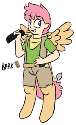 Size: 490x804 | Tagged: safe, artist:heretichesh, oc, oc only, oc:bark, pegasus, pony, satyr, bandana, clothes, male, offspring, parent:oc:mumble, parent:oc:timber, simple background, solo, vest, whip, white background