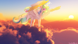 Size: 1280x720 | Tagged: safe, artist:luna dave, princess celestia, alicorn, pony, g4, concave belly, female, large wings, mare, slender, solo, thin, wings