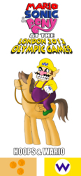 Size: 924x2000 | Tagged: safe, artist:zefrenchm, hoops, human, pegasus, pony, g4, crossover, humans riding ponies, london 2012, male, mario & sonic, mario & sonic at the london 2012 olympic games, mario & sonic at the olympic games, mario and sonic, mario and sonic at the olympic games, riding, riding a pony, super mario bros., team, wario