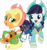 Size: 5660x5960 | Tagged: safe, artist:jhayarr23, applejack, coloratura, earth pony, pony, g4, sparkle's seven, alternate hairstyle, apple chord, clothes, cowboy hat, cute, female, freckles, guitar, hat, jumpsuit, mare, musical instrument, open mouth, rarabetes, simple background, sitting, smiling, transparent background, vector