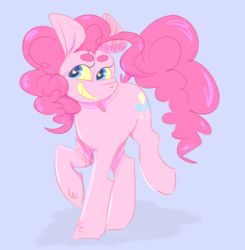 Size: 791x808 | Tagged: safe, artist:myh0me, pinkie pie, earth pony, pony, g4, beanbrows, blue background, cute, diapinkes, eyebrows, female, heart eyes, mare, simple background, solo, wingding eyes