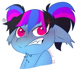 Size: 842x763 | Tagged: safe, artist:donutnerd, oc, oc only, oc:krystal gypsy, pony, angry, fangs, female, looking at you, mare, pigtails, solo, teeth